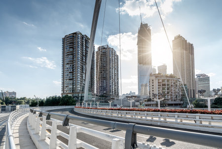 Modern tall buildings and bridge, Guiyang city landscape, China.の写真素材