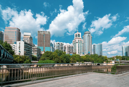 Modern tall buildings and bridge, Guiyang city landscape, China.の素材 [FY310162384753]