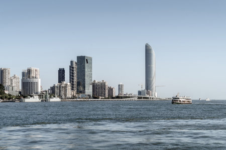 Sea and city view of Xiamen, Chinaの写真素材