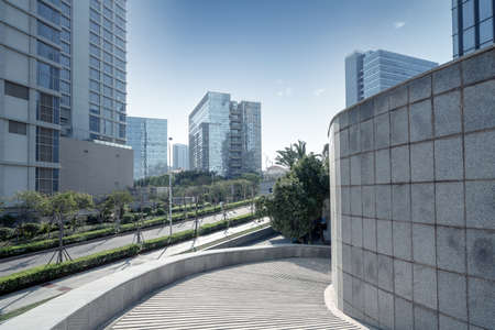 Central business district, roads and skyscrapers, Xiamen, China.の写真素材