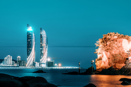 Xiamen Siming District Urban Architecture Night Sceneryのeditorial素材