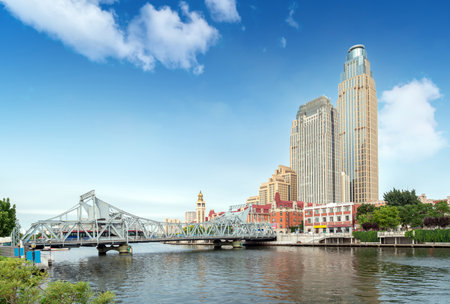 Urban architectural landscape in Tianjin, Chinaの写真素材