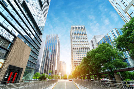 Skyscrapers by the road in the financial district, Ningbo, China.の写真素材