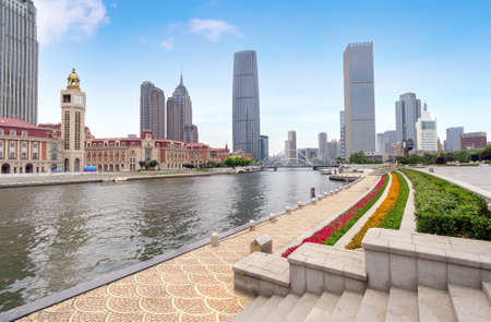 Urban architectural landscape in Tianjin, Chinaの写真素材