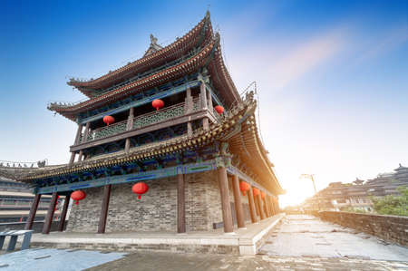 Ancient tower on city wall in Xi'an-Chinaのeditorial素材