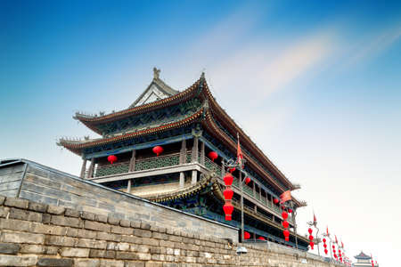 Ancient tower on city wall in Xi'an-Chinaのeditorial素材
