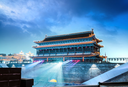 Yongning Gate Arrow Tower, Ming Dynasty City Wall, Xi'an, China.のeditorial素材