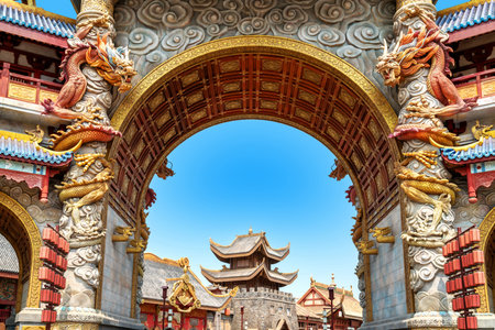 Chinese-style ancient architecture, Hainan, China.のeditorial素材
