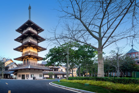 Japanese architecture in Haihuadao Park, Hainan, China.のeditorial素材