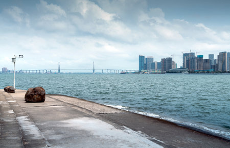 Sea and city view of Zhanjiang, Chinaの写真素材