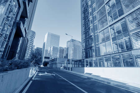 Central business district, roads and skyscrapers, Xiamen, China.の写真素材