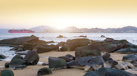 City beach in the center of Sanya on the island of Hainan in Chinaの写真素材
