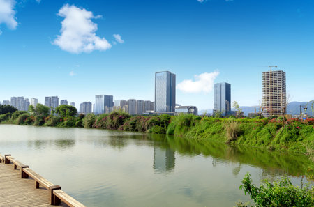 Now the city skyline, Fuzhou, China.の写真素材