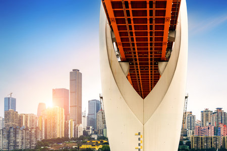 Chongqing city skyline, modern bridges and skyscrapers.の写真素材