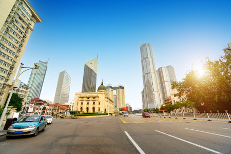 Chinese and western architecture on the street, Tianjin, China.の写真素材