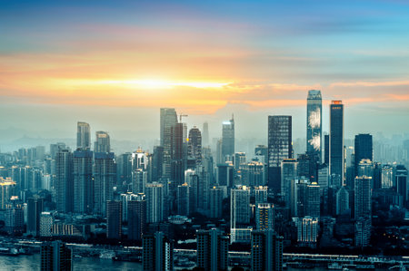 Chongqing city skyline, modern bridges and skyscrapers.の写真素材