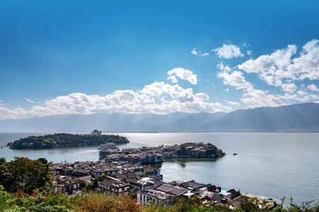 Famous Dali old town and and Erhai lake in Yunnan, Chinaの写真素材