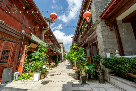 The historical buildings in Hutong, an old street in Kunming, Yunnan, China.の写真素材