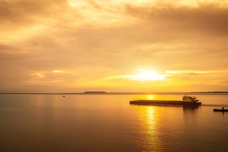 Dongting Lake at dusk, it is the second largest freshwater lake in China.の写真素材