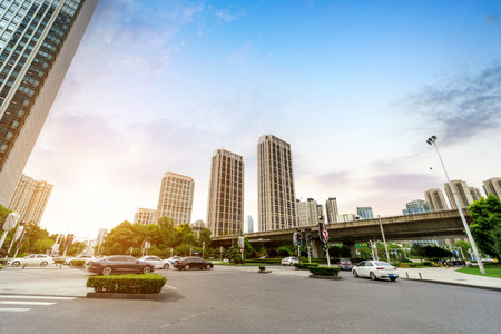 The skyscrapers in the financial district, Wuhan, Hubei, China.の写真素材
