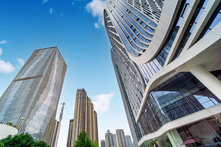The skyscrapers in the financial district, Wuhan, Hubei, China.の写真素材