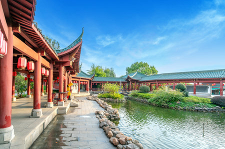 Chinese-style historical building in Yueyang Tower Park, Yueyang, China.の写真素材