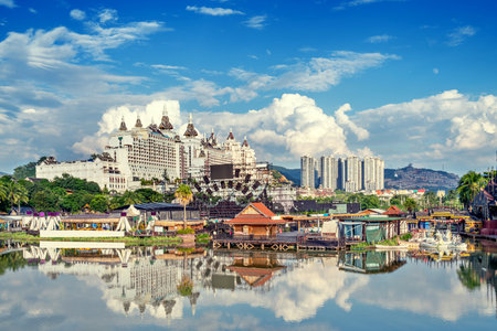 Southeast Asian style architecture in Xishuangbanna, Yunnan, China.の写真素材