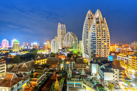 Southeast Asian style architecture in Xishuangbanna, Yunnan, China.の写真素材