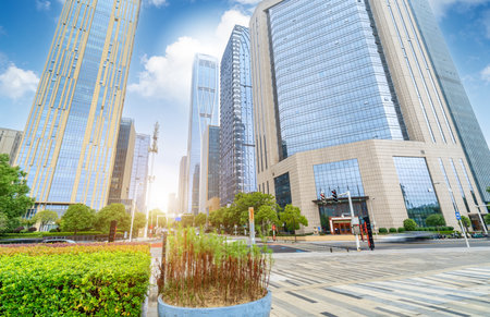 Skyscrapers in the financial district, Changsha, Hunan, China.の写真素材