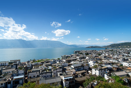 Famous Dali old town and and Erhai lake in Yunnan, Chinaの写真素材