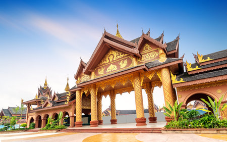 Dai-style architecture in Xishuangbanna, Yunnan, China.の写真素材