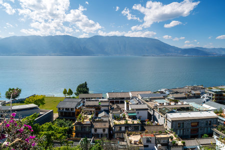 Famous Dali old town and and Erhai lake in Yunnan, Chinaの写真素材