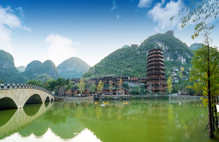 "Fenglin Buyi" is a small town inhabited by the Buyi people, located in Xingyi, Guizhou, China.の写真素材