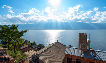 Famous Dali old town and and Erhai lake in Yunnan, Chinaの写真素材
