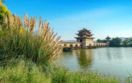 Seventeen-hole bridge (Double Dragon Bridge) in Jianshui County, China. Construction during the Qianlong period of the Qing Dynasty has beenの写真素材