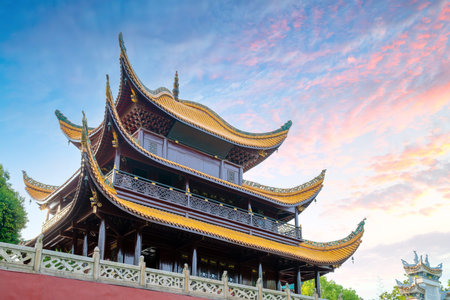 China hunan yueyang, yueyang tower. Yueyang tower is one of China's three major ancient towers, ancient architectural structures, famous tourist landmarks and the scenic area.の写真素材