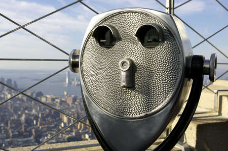 coin operated binoculars, top of the empire state building, new york, America, usaの写真素材