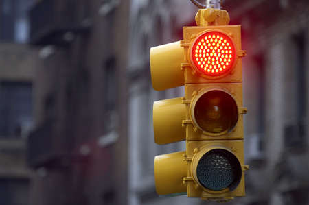 Traffic light on red, Manhattan, New York, America, USAの写真素材