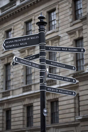 Metal signpost in Westminster, Londonの写真素材