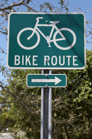 Bike route sign, tourism on the island encourages visitors to hire bikes and use special lanes sanibel Island, florida America, usa taken in march 2006の写真素材