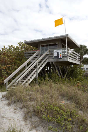 lifeguard station on venice beach florida flying and orange flag united states taken in march 2006の写真素材