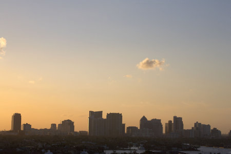Early evening skyline view of fort lauderdale looking across from a hotel balcony on seabreeze boulevard florida united states taken in march 2006の写真素材