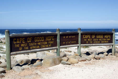 cape of good hope signpost indicating africas most south western point part of the table mountain national park cape town western cape province south Africaの写真素材