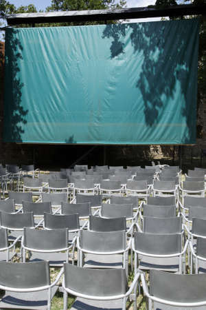 empty open air cinema within the rocca san gimignano delle belle torri tuscany southern italy europeの写真素材