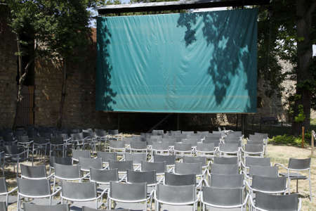 empty open air cinema within the rocca san gimignano delle belle torri tuscany southern italy europeの写真素材