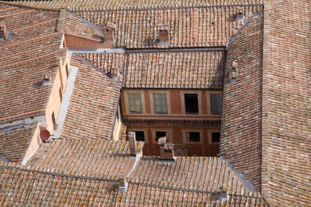 roof top of the rocca salimbeni from the the tower of palazzo pubblico torre del mangia siena tuscany southern italy europeの写真素材