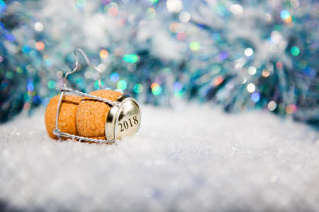 New Year's Eve/Champagne cork  in the snow new year's 2018の写真素材