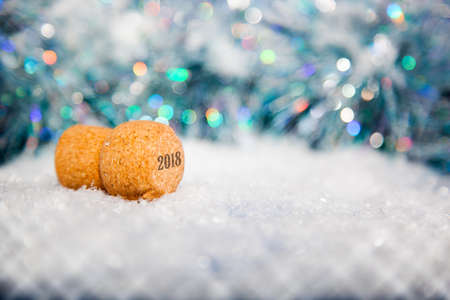New Year's Eve/Champagne cork  in the snow new year's 2018の写真素材