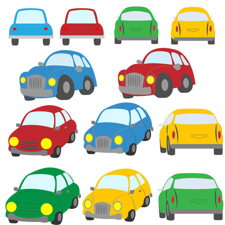 A set of colorful cars painted in the style of the toy on a white background.Vector illustration in a flat styleのイラスト素材