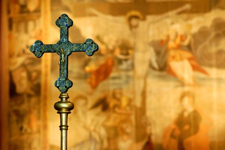 Two crosses in the church in Freiburgの写真素材